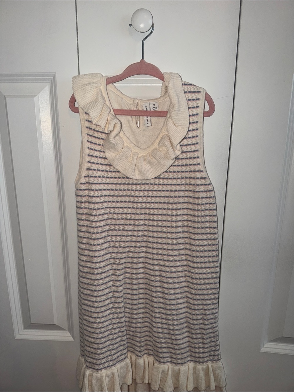 Janie and Jack Cream and Navy Striped Ruffle Knit Dress